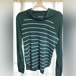 Eddie Bauer Green and Light Blue Striped hooded long sleeve